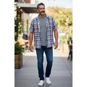 Tommy Bahama Pink/blue Polo Plaid Short Sleeve Shirt Size XL